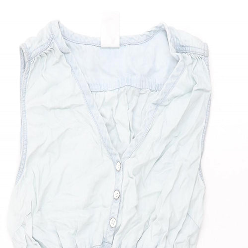 H&M Womens Blue Lyocell Shift Size S V-Neck Button