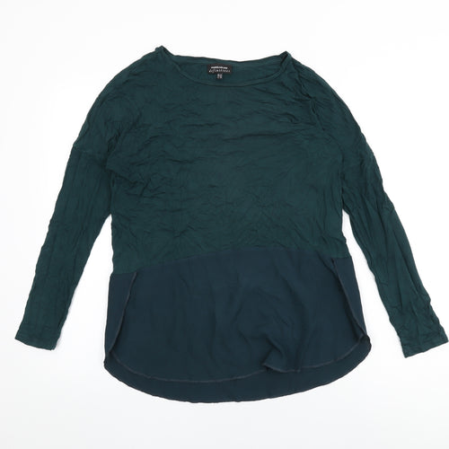 Warehouse Womens Green Polyester Basic T-Shirt Size 12 Round Neck