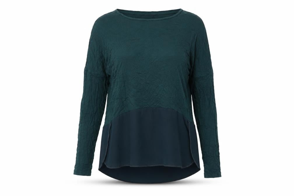 Front view of Warehouse women’s green polyester basic t-shirt, size UK 12, round neck