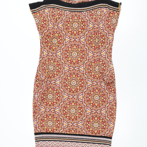 M&Co Womens Multicoloured Geometric Polyester Shift Size 10 Boat Neck Pullover
