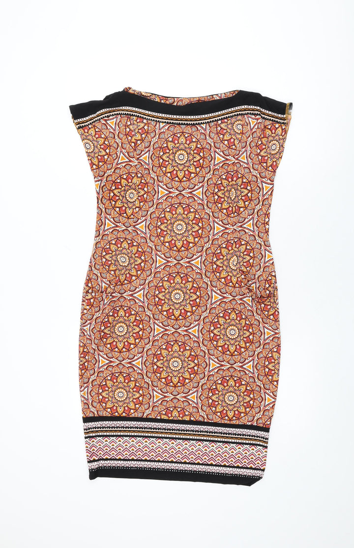 M&Co Womens Multicoloured Geometric Polyester Shift Size 10 Boat Neck Pullover