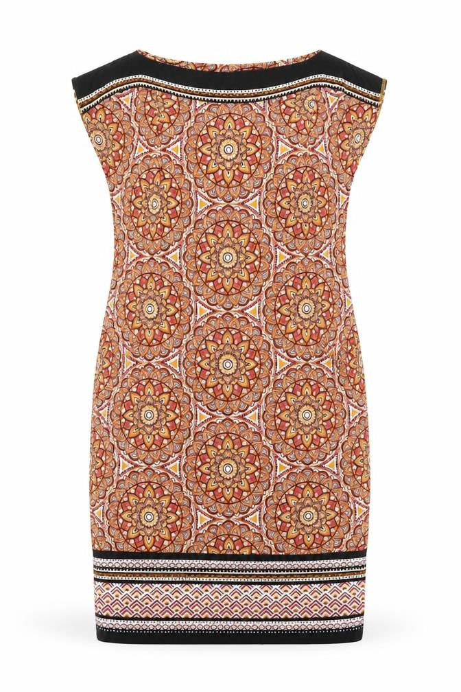 Front view of M&Co women’s multicoloured geometric polyester shift, size UK 10, boat neck pullover