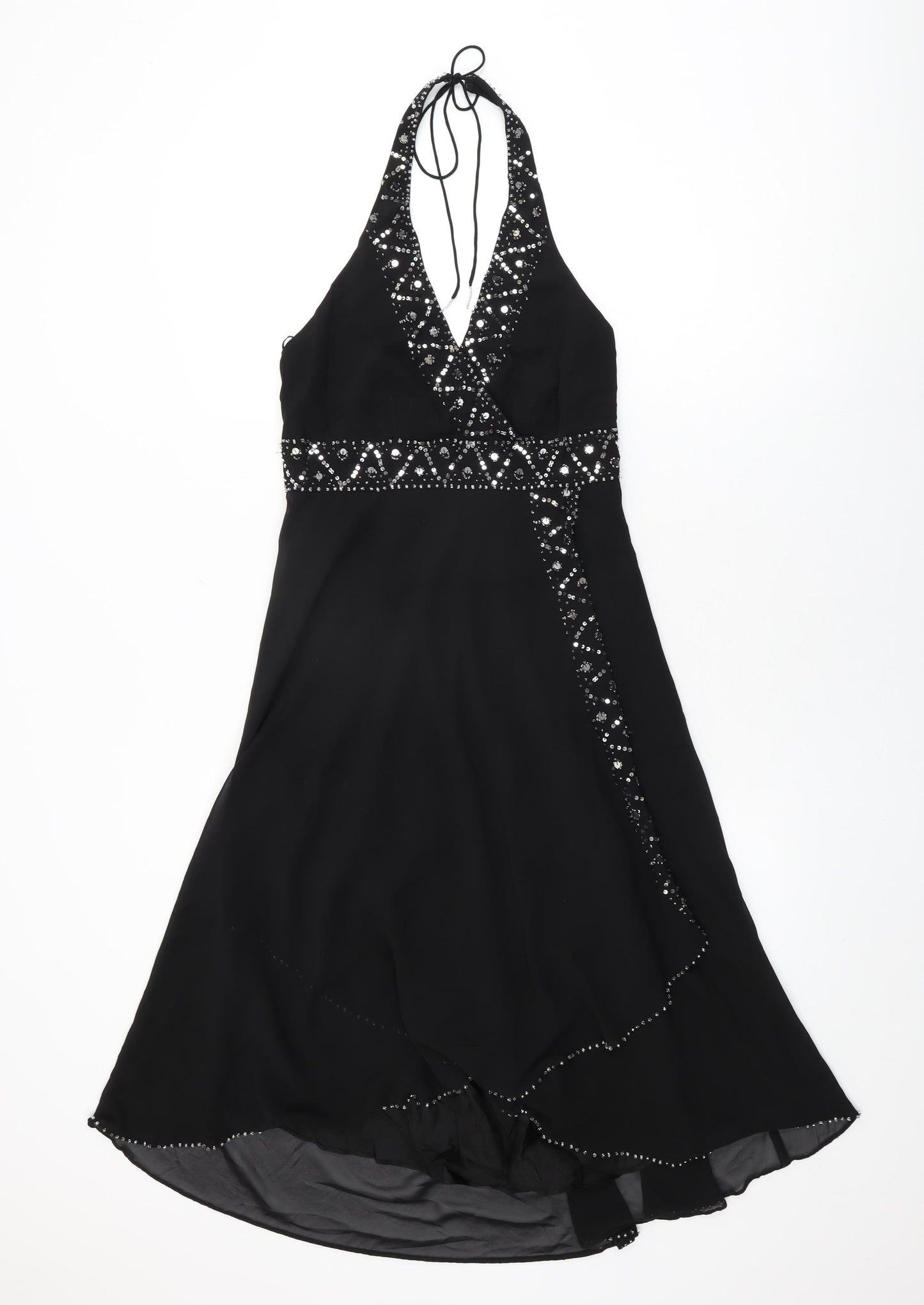 Debut Womens Black Polyester A-Line Size 8 Halter Zip