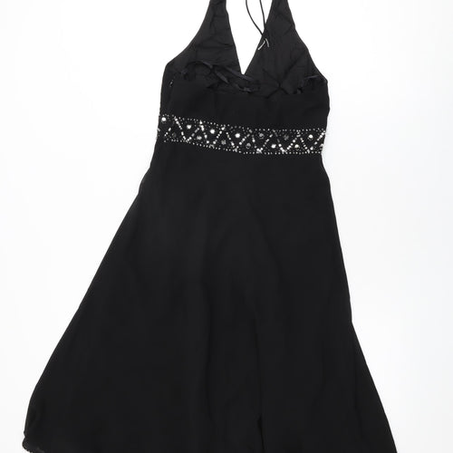 Debut Womens Black Polyester A-Line Size 8 Halter Zip