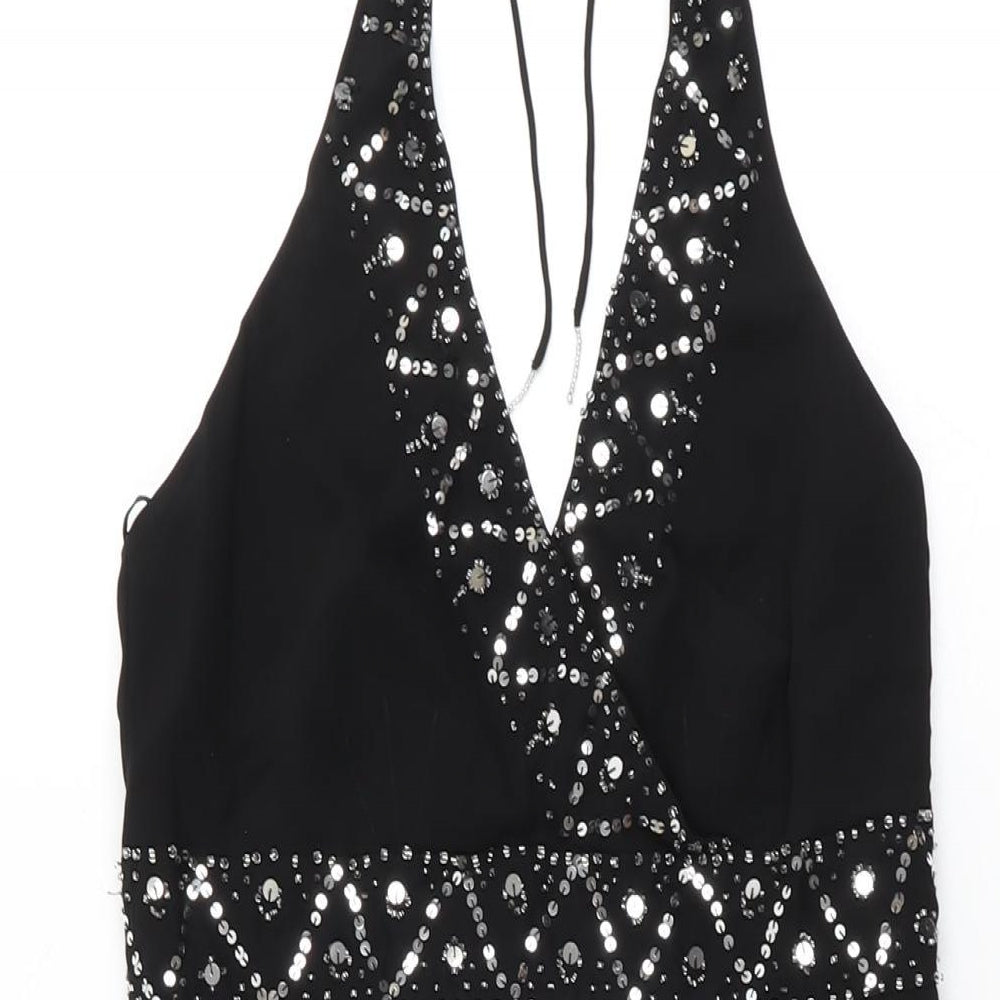 Debut Womens Black Polyester A-Line Size 8 Halter Zip