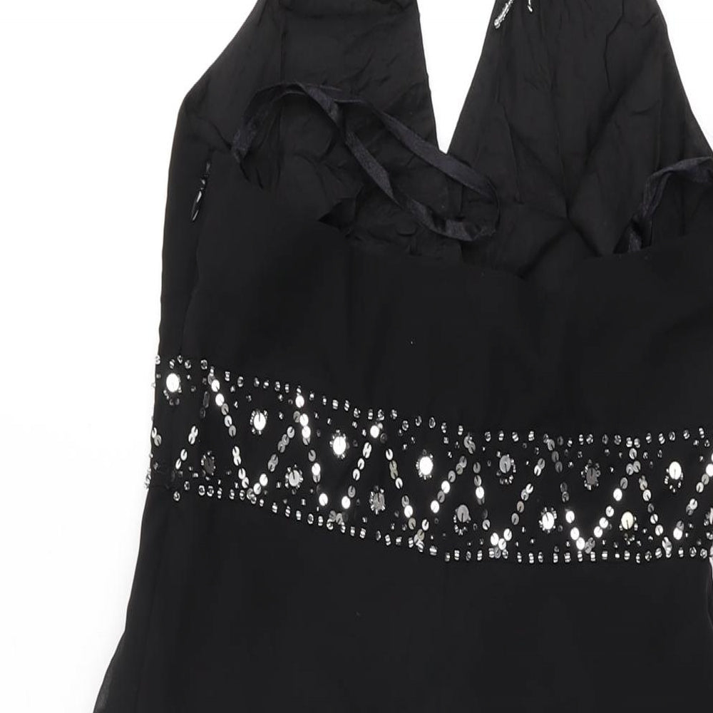 Debut Womens Black Polyester A-Line Size 8 Halter Zip