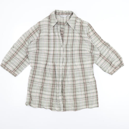 EWM Womens Green Plaid Cotton Basic Button-Up Size 14 Collared