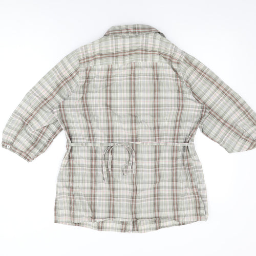 EWM Womens Green Plaid Cotton Basic Button-Up Size 14 Collared