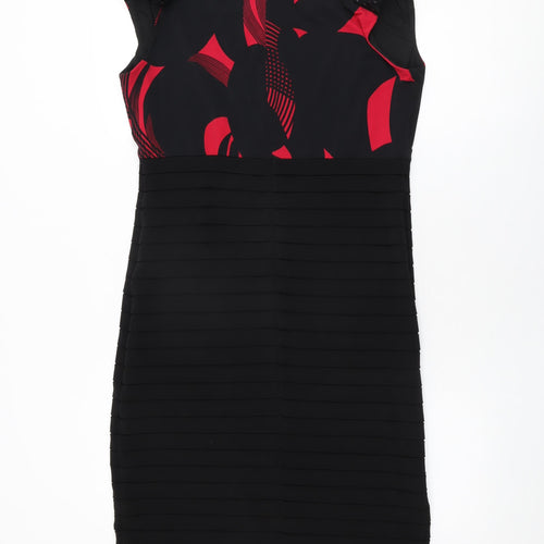 GOLD Womens Black Geometric Polyester Bodycon Size 14 Cowl Neck Zip