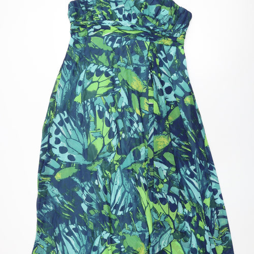 BHS Womens Blue Geometric Polyester Maxi Size 16 Square Neck Zip