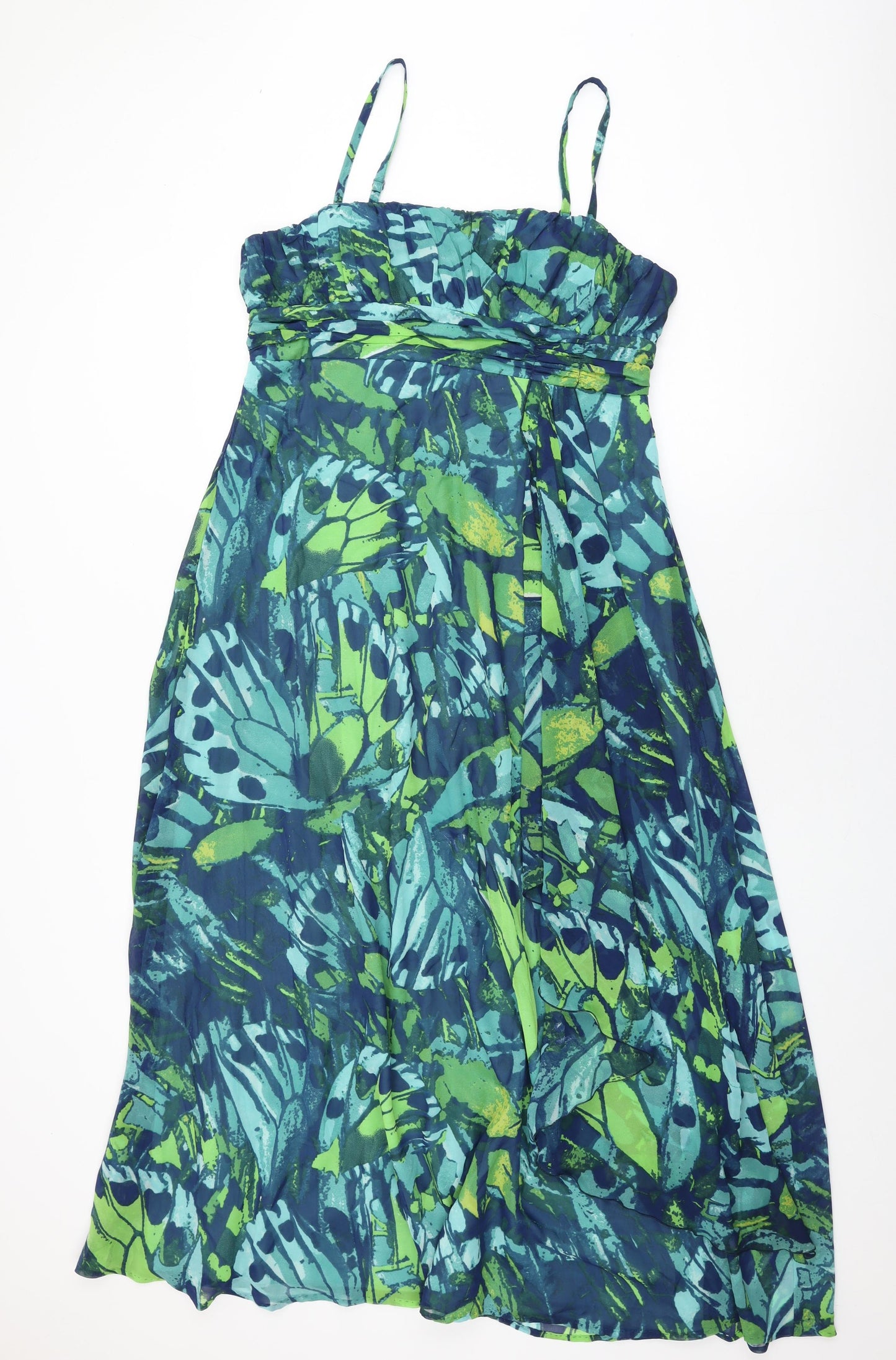 BHS Womens Blue Geometric Polyester Maxi Size 16 Square Neck Zip