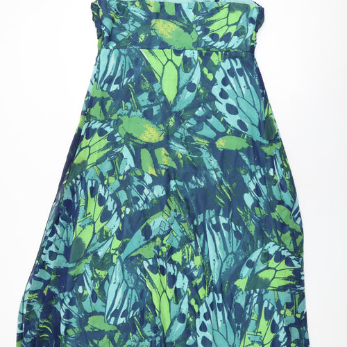 BHS Womens Blue Geometric Polyester Maxi Size 16 Square Neck Zip