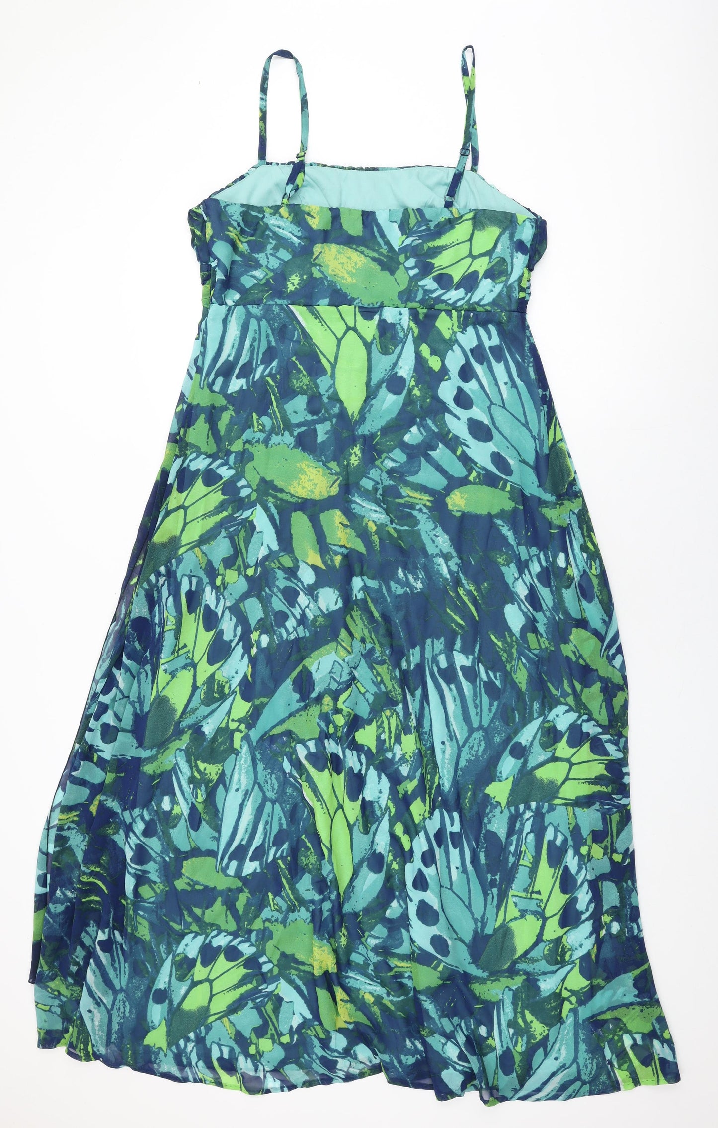 BHS Womens Blue Geometric Polyester Maxi Size 16 Square Neck Zip