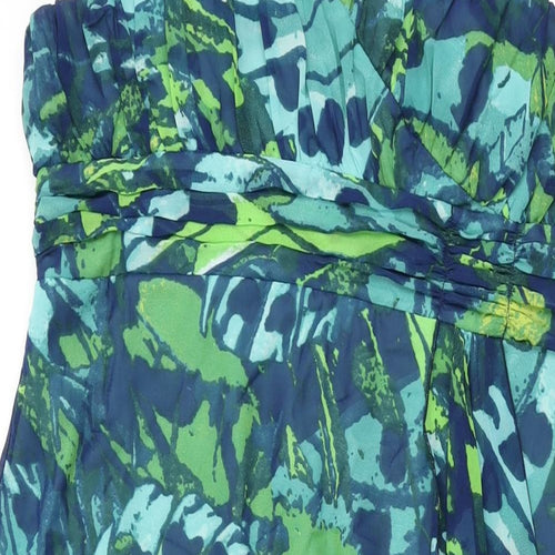 BHS Womens Blue Geometric Polyester Maxi Size 16 Square Neck Zip