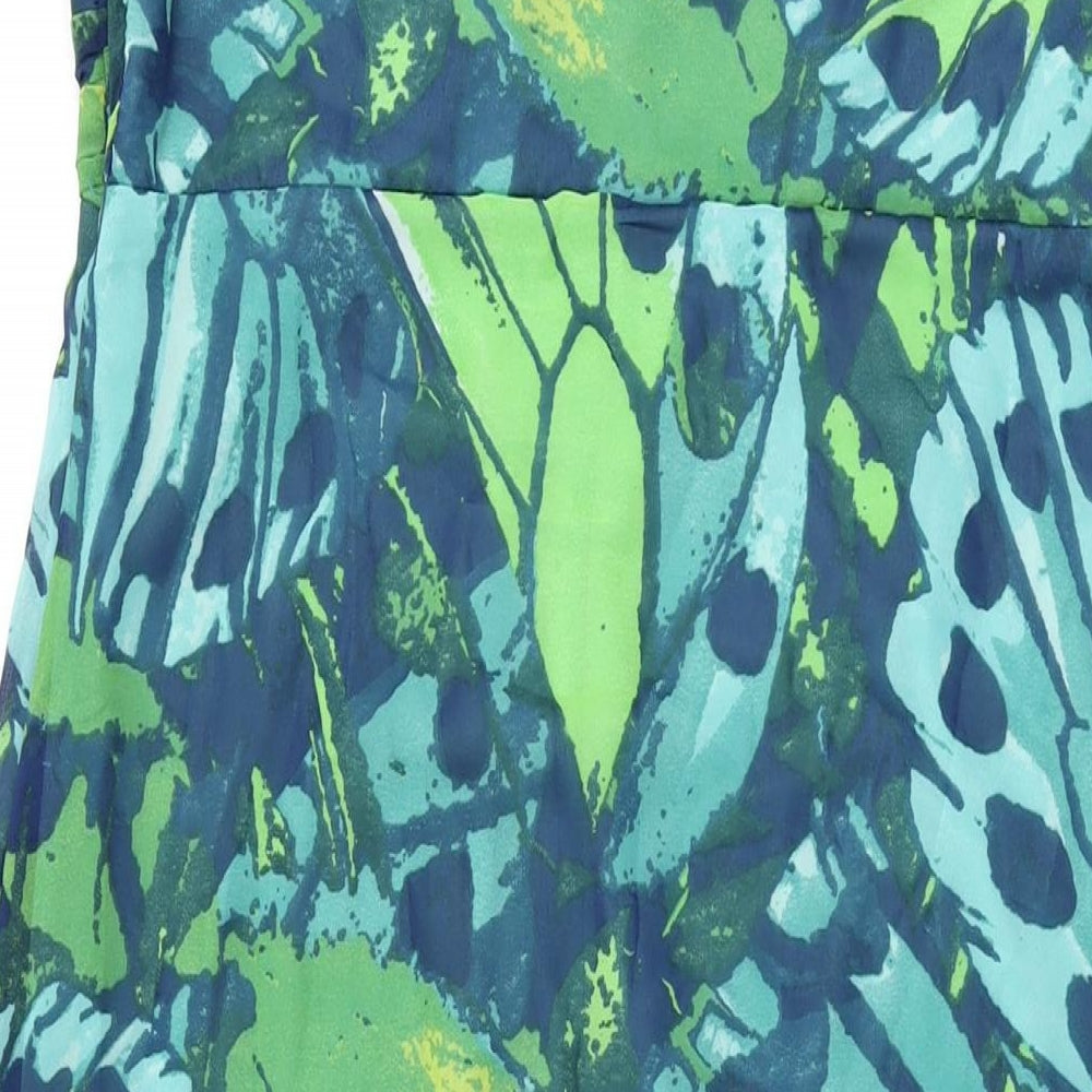 BHS Womens Blue Geometric Polyester Maxi Size 16 Square Neck Zip