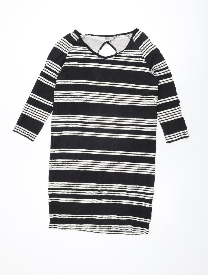 Saint Tropez Womens Black Striped Viscose Shift Size XS Round Neck Pullover