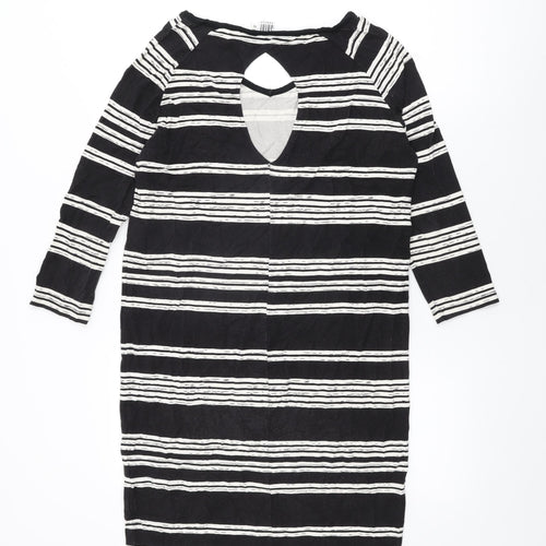 Saint Tropez Womens Black Striped Viscose Shift Size XS Round Neck Pullover