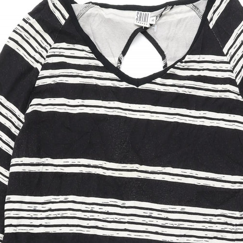 Saint Tropez Womens Black Striped Viscose Shift Size XS Round Neck Pullover