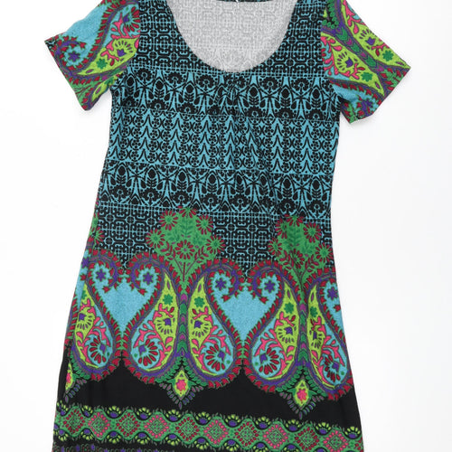 Purplish Womens Blue Geometric Polyester Shift Size S Round Neck Pullover