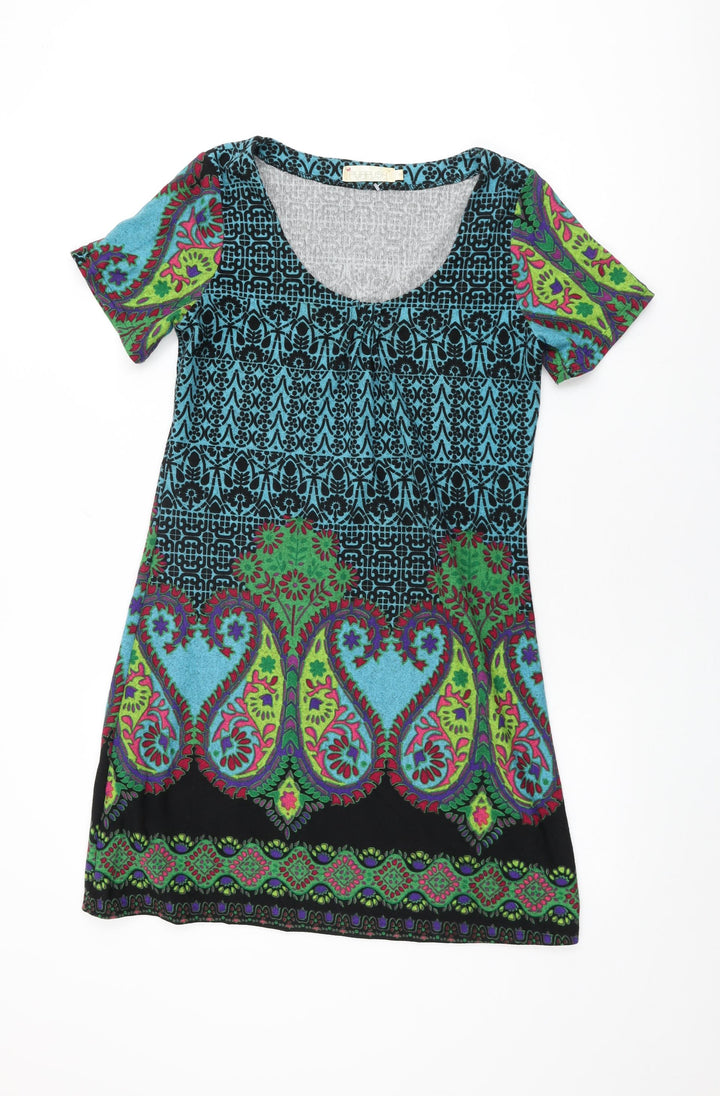 Purplish Womens Blue Geometric Polyester Shift Size S Round Neck Pullover