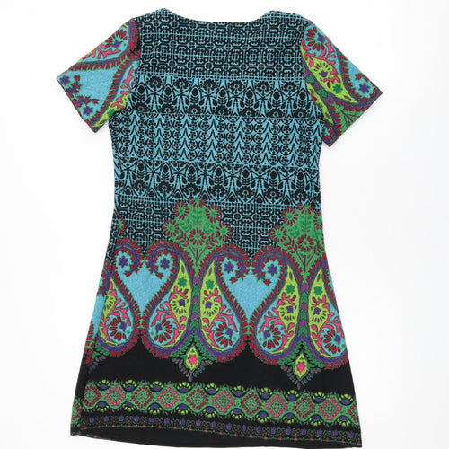 Purplish Womens Blue Geometric Polyester Shift Size S Round Neck Pullover