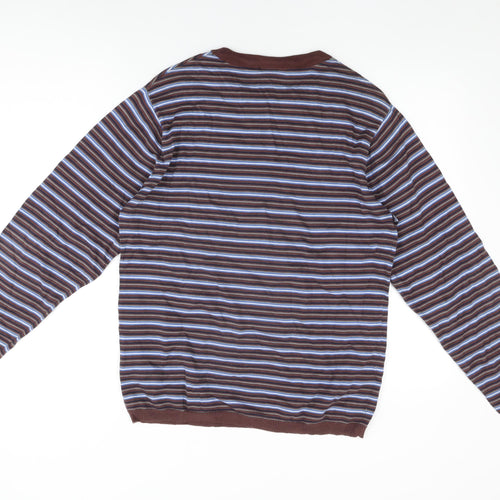 Bastard Mens Brown Round Neck Striped Cotton Pullover Jumper Size M Long Sleeve