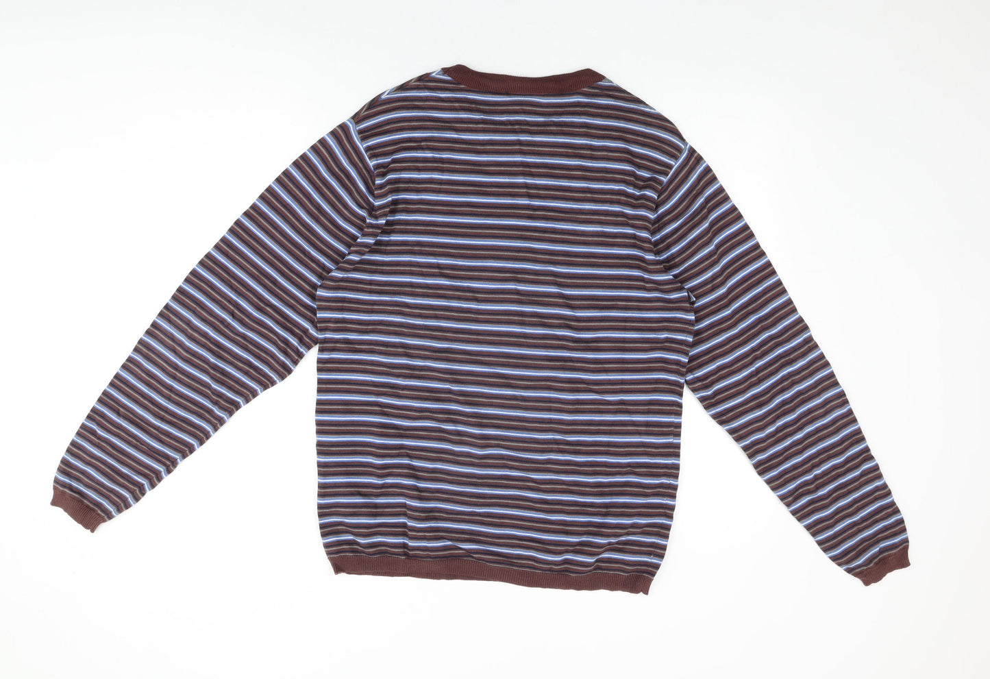 Bastard Mens Brown Round Neck Striped Cotton Pullover Jumper Size M Long Sleeve