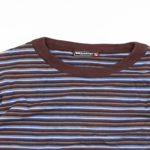 Bastard Mens Brown Round Neck Striped Cotton Pullover Jumper Size M Long Sleeve