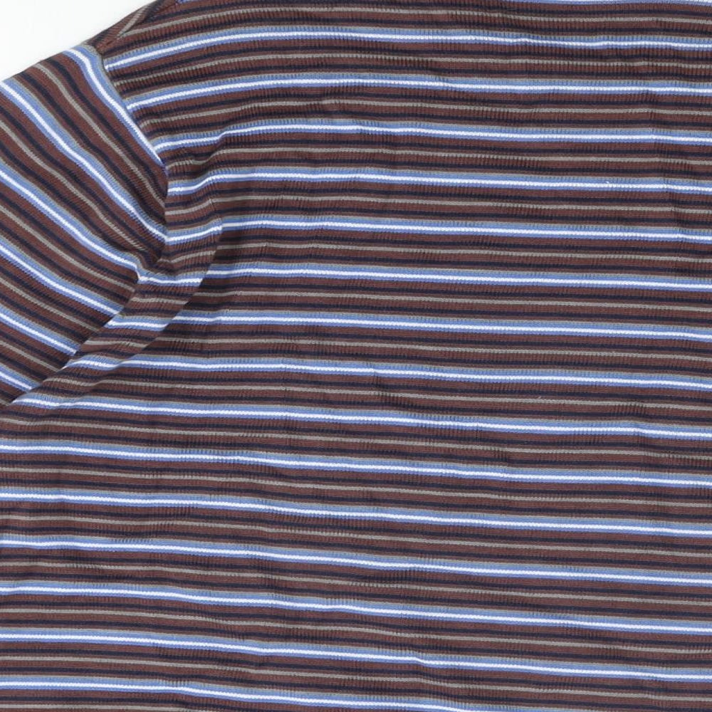 Bastard Mens Brown Round Neck Striped Cotton Pullover Jumper Size M Long Sleeve