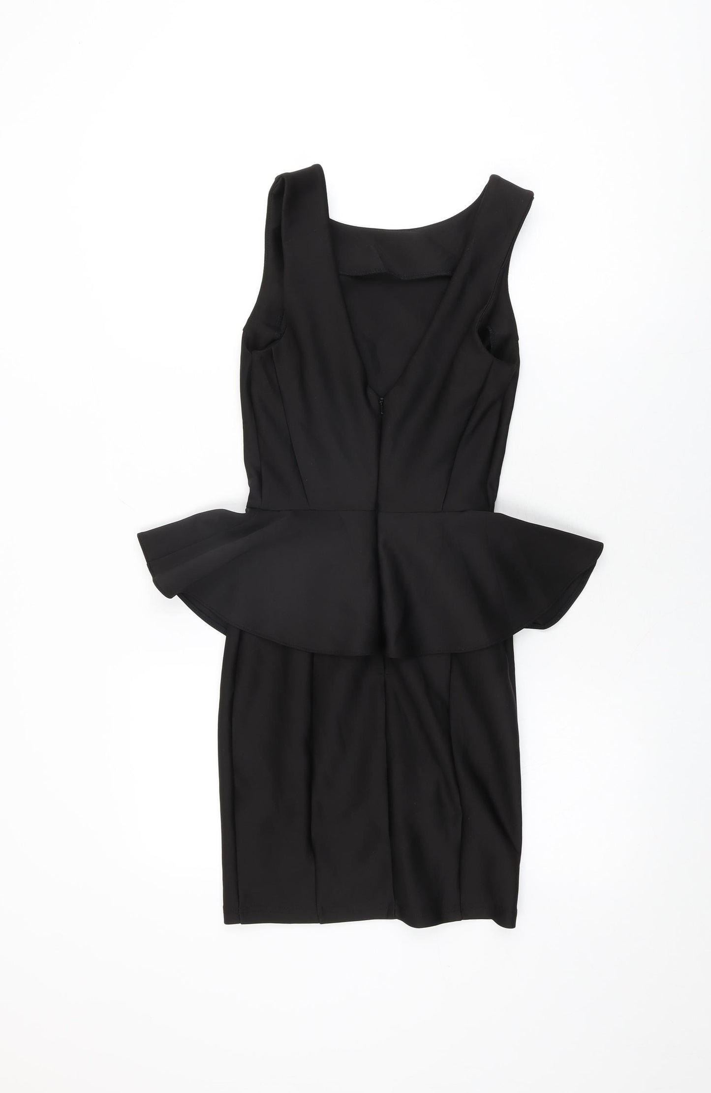 Topshop Womens Black Polyester Bodycon Size 6 Round Neck Zip - Frill Detail