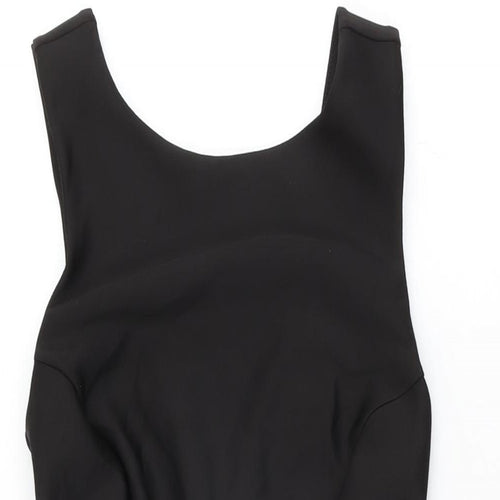 Topshop Womens Black Polyester Bodycon Size 6 Round Neck Zip - Frill Detail