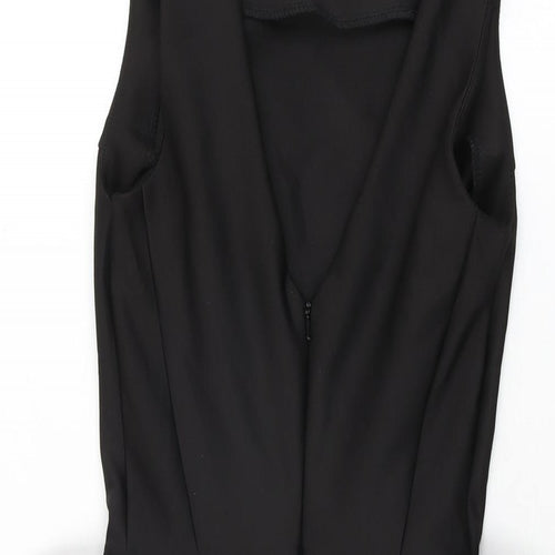 Topshop Womens Black Polyester Bodycon Size 6 Round Neck Zip - Frill Detail