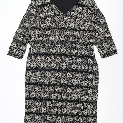 Per Una Womens Black Floral Polyamide Shift Size 18 V-Neck Pullover
