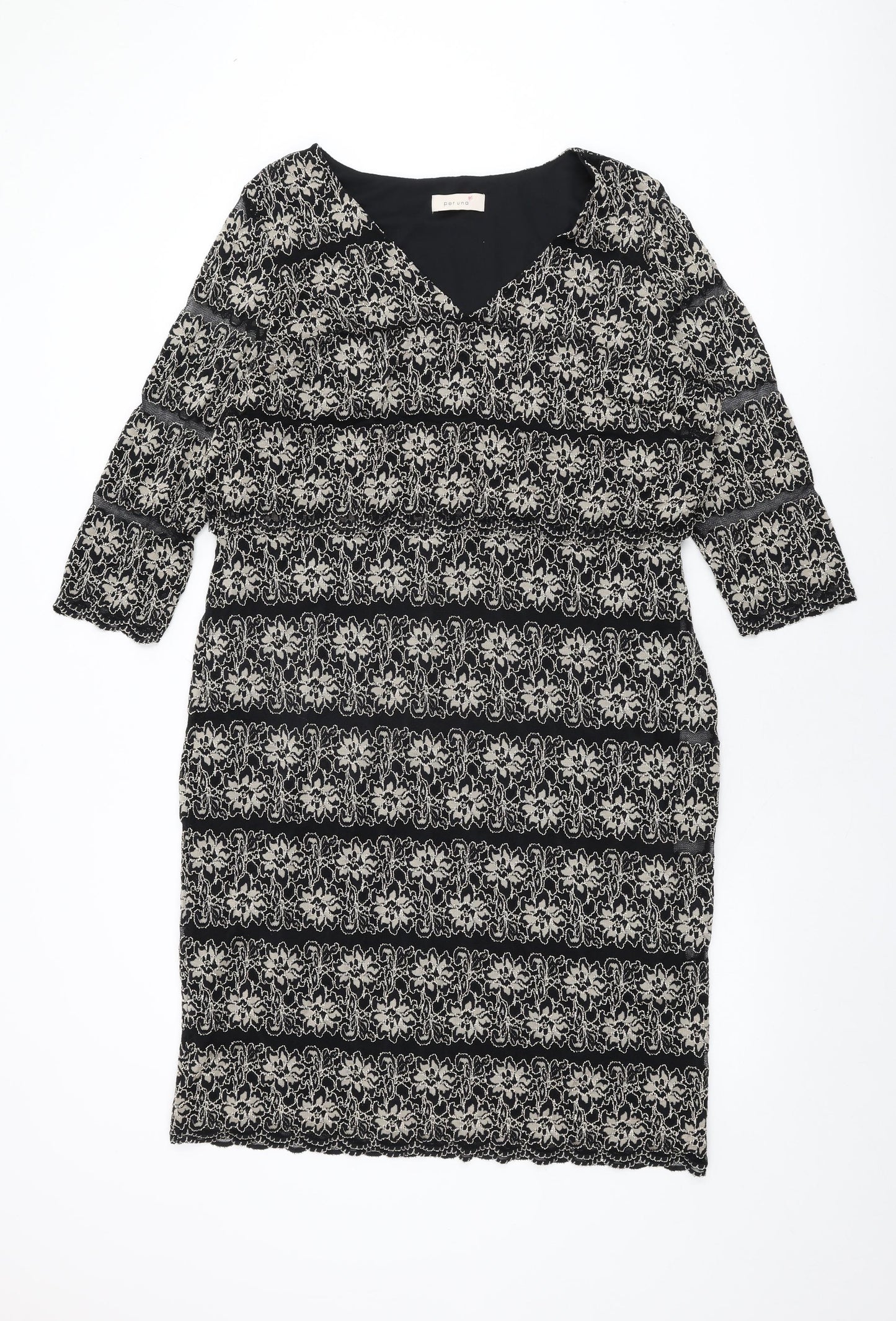 Per Una Womens Black Floral Polyamide Shift Size 18 V-Neck Pullover