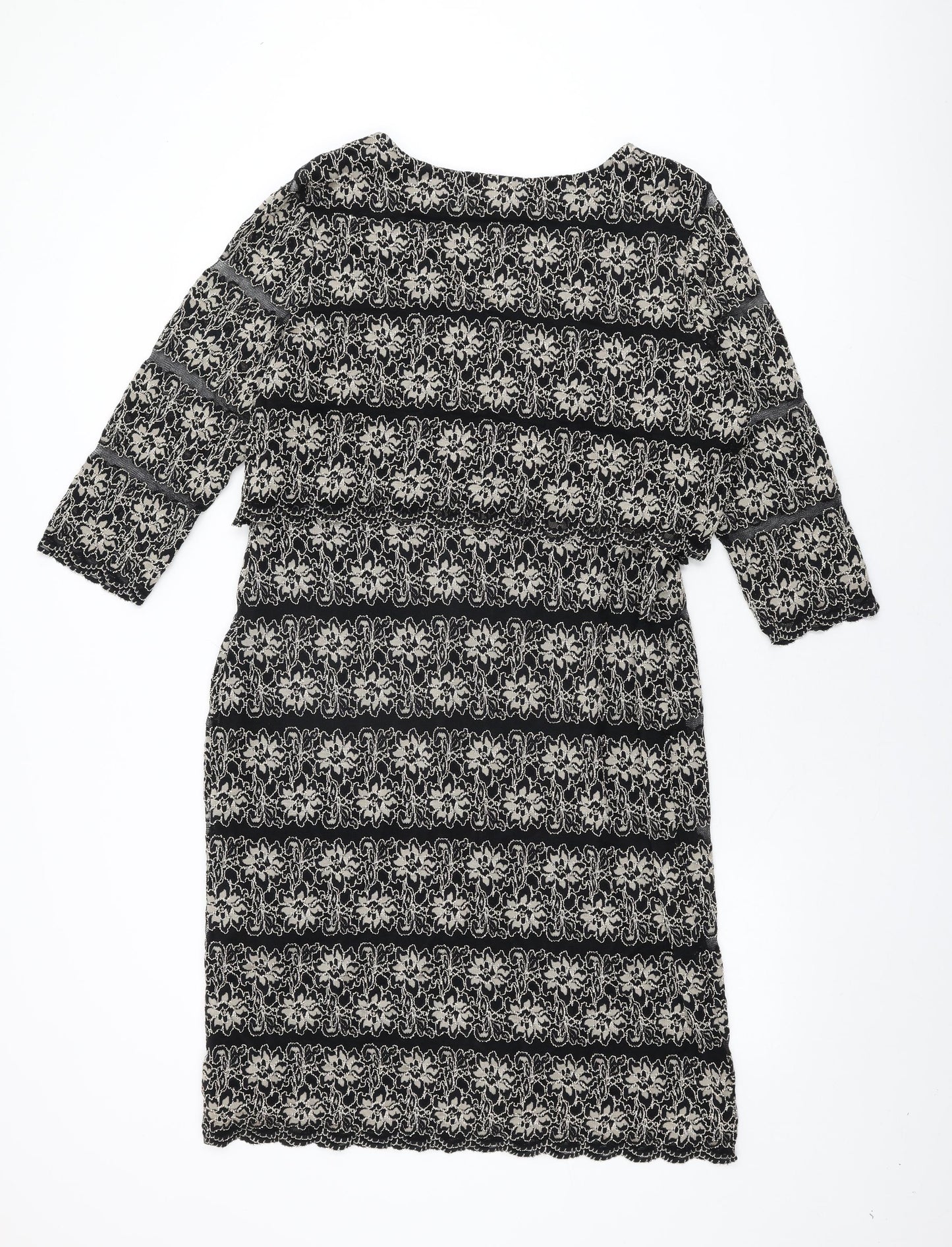 Per Una Womens Black Floral Polyamide Shift Size 18 V-Neck Pullover