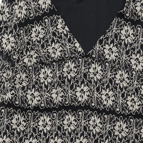 Per Una Womens Black Floral Polyamide Shift Size 18 V-Neck Pullover