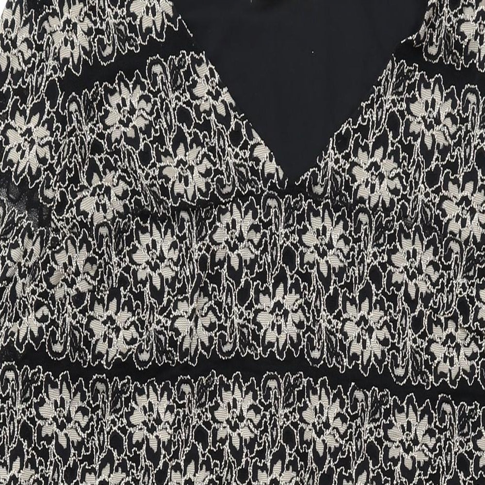 Per Una Womens Black Floral Polyamide Shift Size 18 V-Neck Pullover