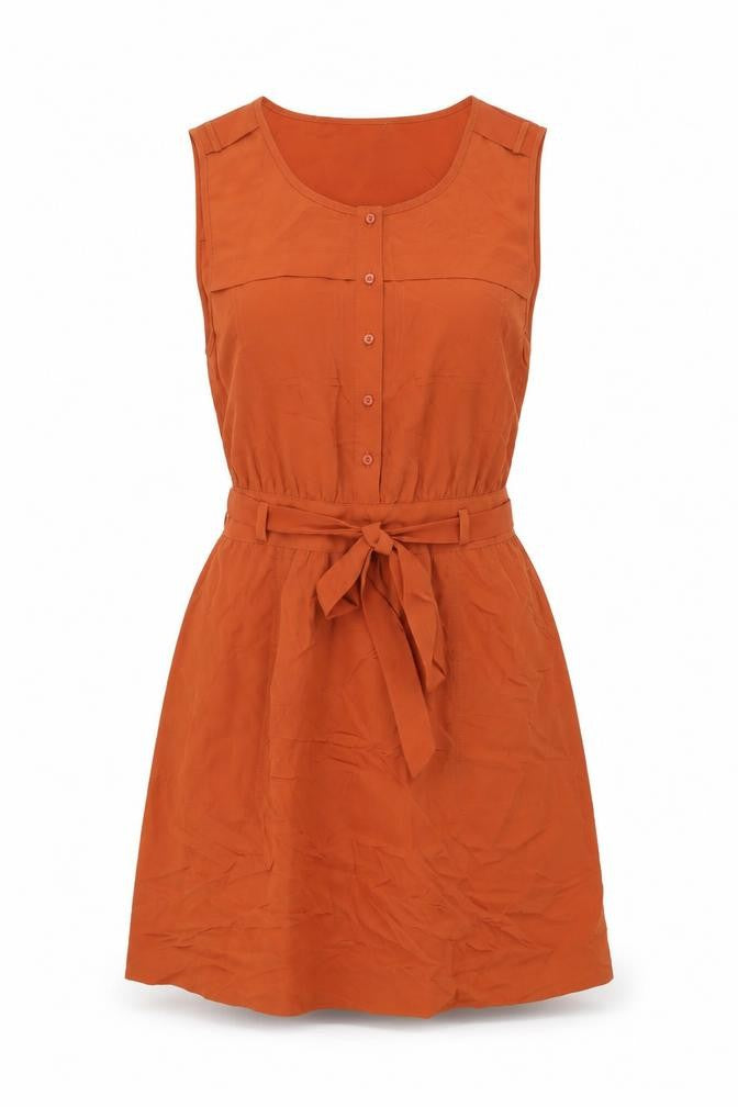 Front view of Gap women’s orange polyester mini, size UK 8, round neck button