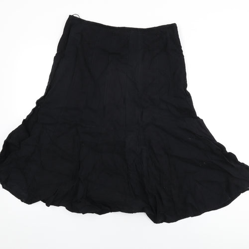 Per Una Womens Black Floral Cotton Flare Skirt Size 14 Zip