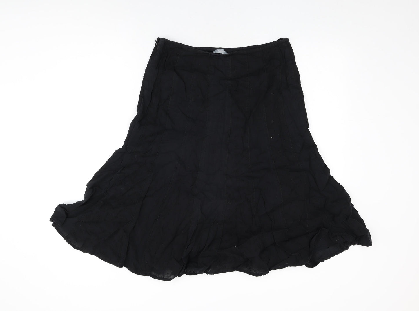 Per Una Womens Black Floral Cotton Flare Skirt Size 14 Zip