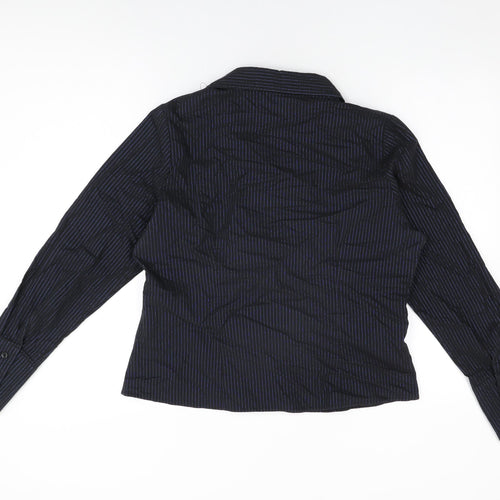 E-vie Womens Black Striped Cotton Basic T-Shirt Size 16 Collared