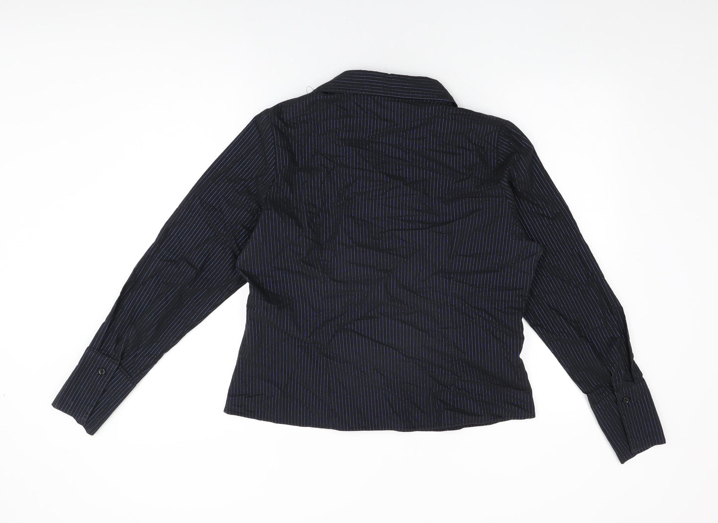 E-vie Womens Black Striped Cotton Basic T-Shirt Size 16 Collared