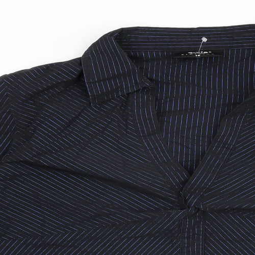 E-vie Womens Black Striped Cotton Basic T-Shirt Size 16 Collared