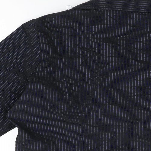E-vie Womens Black Striped Cotton Basic T-Shirt Size 16 Collared