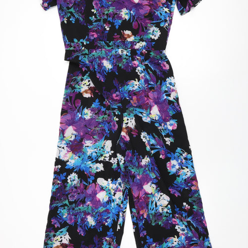 Girls On Film Womens Black Floral Polyester Jumpsuit One-Piece Size 12 L27 in Zip