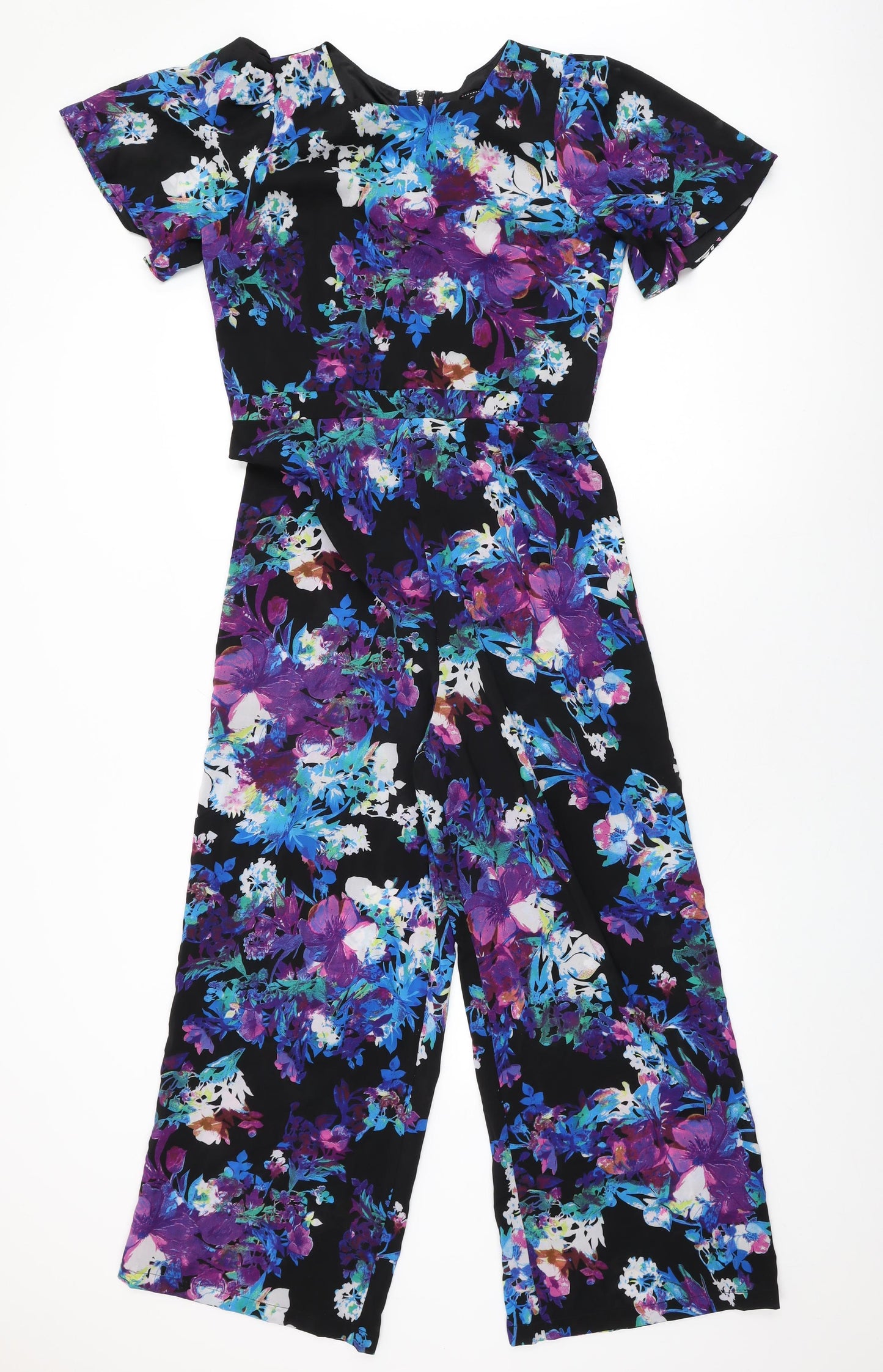 Girls On Film Womens Black Floral Polyester Jumpsuit One-Piece Size 12 L27 in Zip