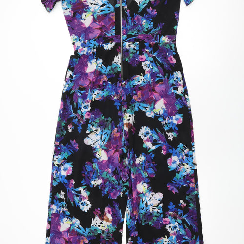 Girls On Film Womens Black Floral Polyester Jumpsuit One-Piece Size 12 L27 in Zip