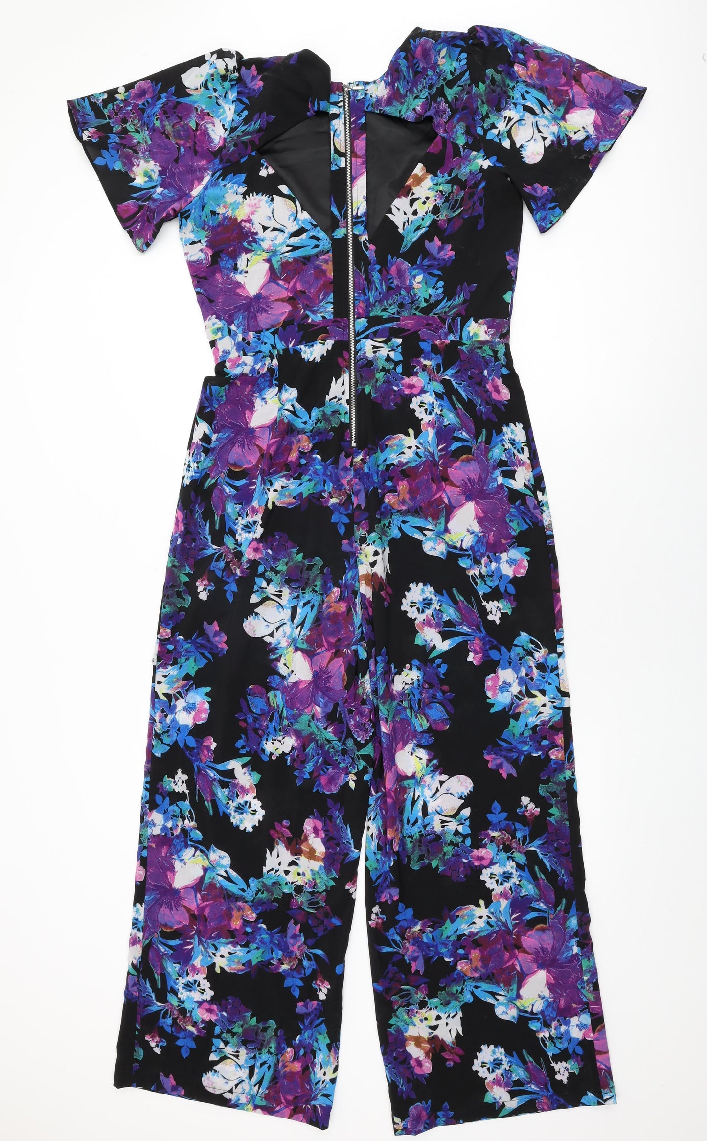 Girls On Film Womens Black Floral Polyester Jumpsuit One-Piece Size 12 L27 in Zip