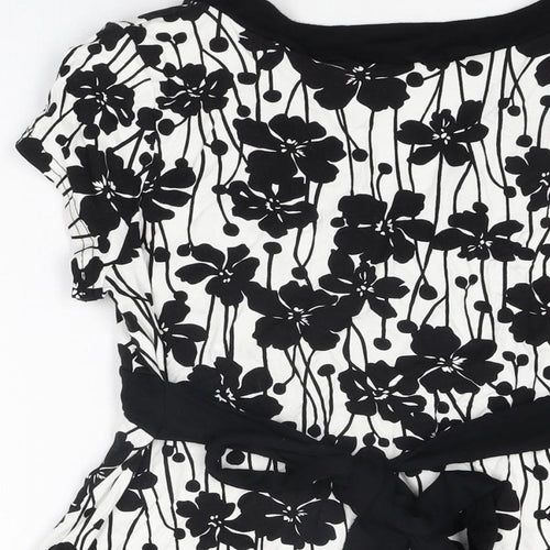 M&Co Womens White Floral Viscose Basic T-Shirt Size 16 V-Neck