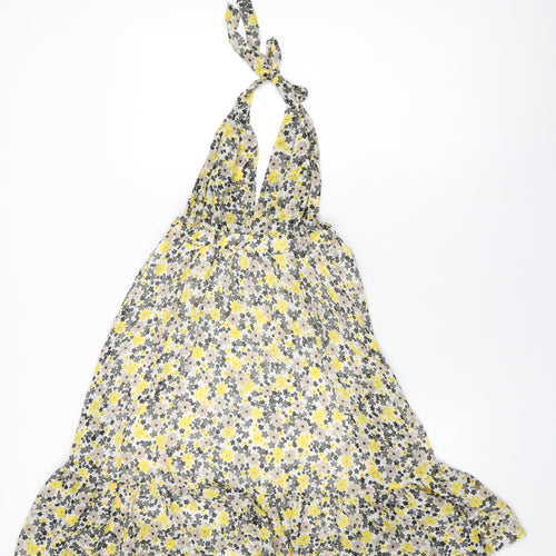 Therapy Womens White Floral Polyester Shift Size 6 Halter Tie